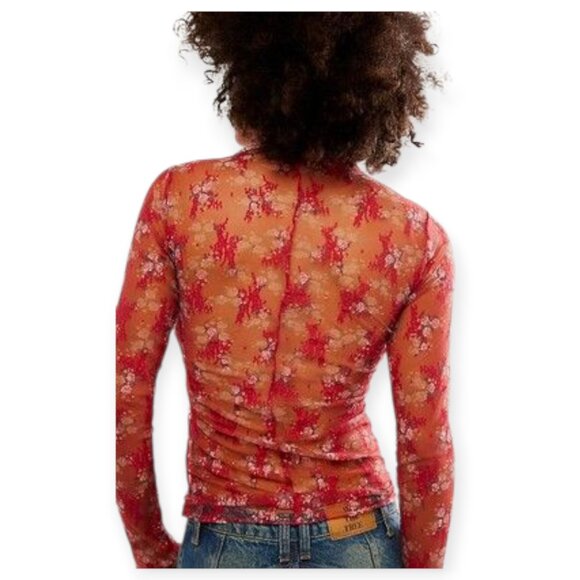 Free People Semi-Sheer Mesh Lady Lux Layering Top in Scarlet Combo size XS NWT - Picture 2 of 10